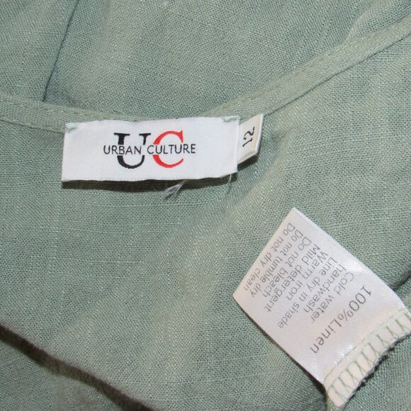 Urban Culture 100% Linen Green Open Cardigan Maxi Duster Jacket Women's sz 12 - Picture 4 of 5
